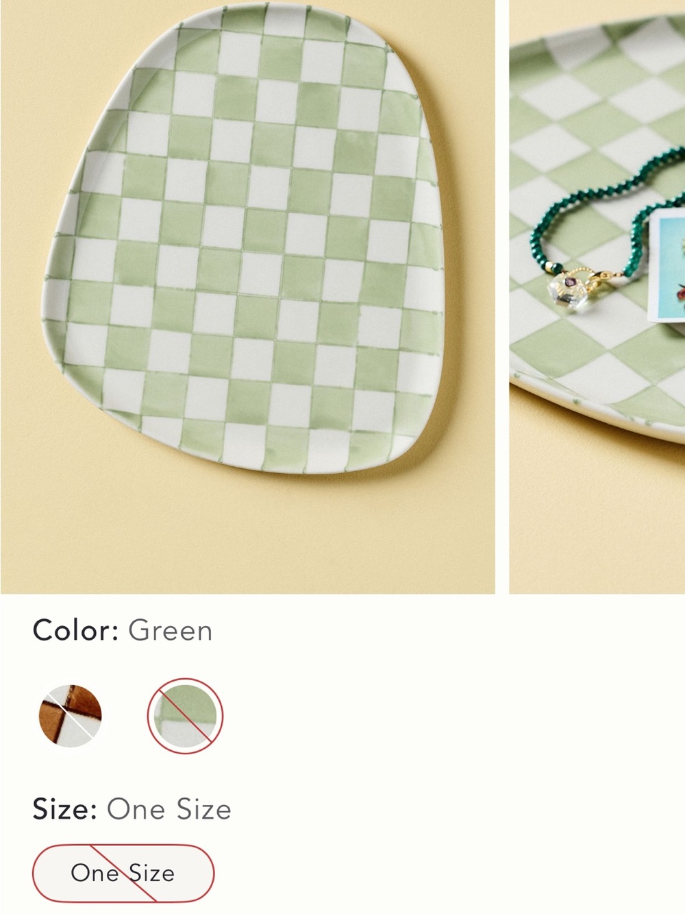 Anthropologie Green Check Ceramic Trinket Dish
